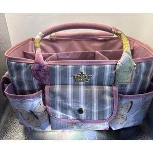 Storage‎ Craft Bag Multi-Organizer 13x8x7" Pink Floral Striped Butterflies